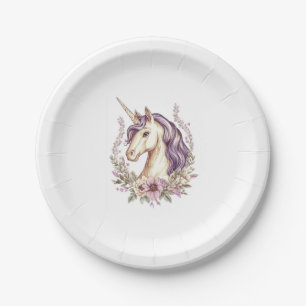 Assiettes En Carton Licorne Fantaisie Florale (1)