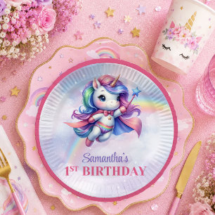Assiettes En Carton Licorne Fantaisiste Papier de Fête Fille Couleurs 