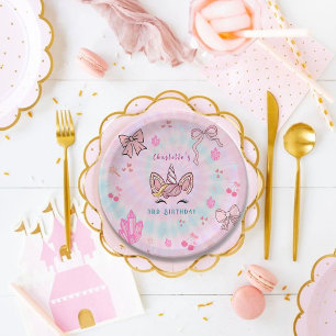 Assiettes En Carton Licorne Magique Anniversaire Coquette Nœud Tie-Dye