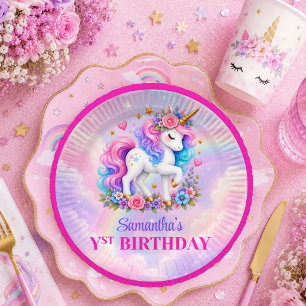 Assiettes En Carton Licorne Magique Colorée Fête d'Anniversaire Fille 