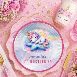 Assiettes En Carton Licorne Magique Colorée Papier Anniversaire Fille 