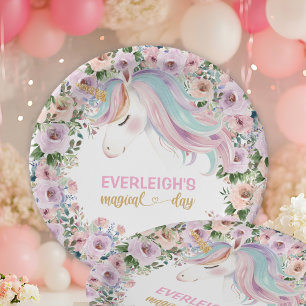 Assiettes En Carton Licorne Magique Fleur Rose 1er anniversaire