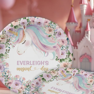 Assiettes En Carton Licorne Magique Fleur Violette 1er anniversaire