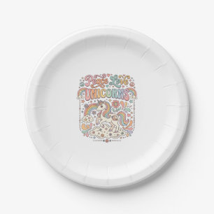 Assiettes En Carton Licorne Paix Amour Licornes Conception De Vecteur