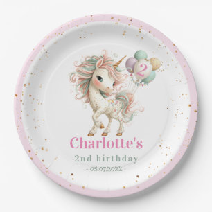 Assiettes En Carton Licorne Pastel avec Ballons Anniversaire