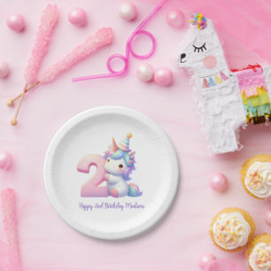 Assiettes En Carton Licorne Personnalisée 2ème Anniversaire Filles