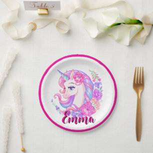 Assiettes En Carton licorne & personnalisez votre nom