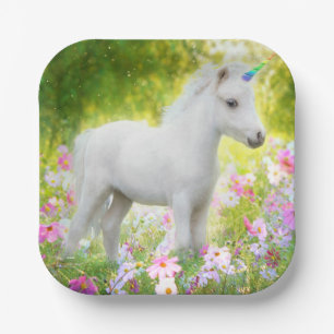 Assiettes En Carton Licorne Poney Blanc