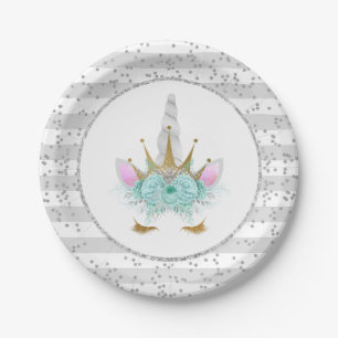 Assiettes En Carton Licorne princesse argent et or