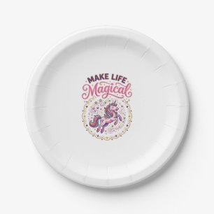 Assiettes En Carton Licorne Rendre La Vie Magique POD Prêt Fond Blanc