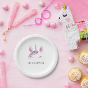 Assiettes En Carton Licorne Rose Violet Anniversaire
