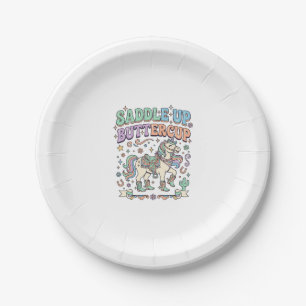 Assiettes En Carton Licorne Sellez Buttercup Kawaii Typographie Desi