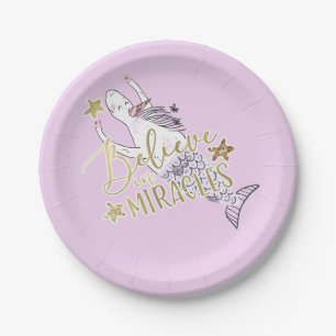Assiettes En Carton Licorne Sirène Moderne Tendance Croire aux Miracle