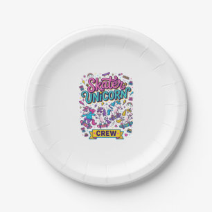 Assiettes En Carton Licorne Skater Licorne Crew Rétro Style Imprimé su