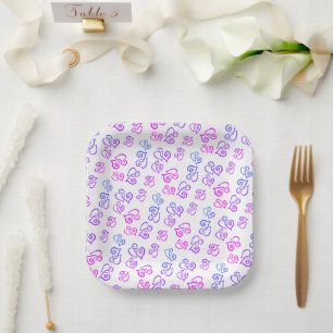 Assiettes En Carton Lié rose violet Motif de coeur bleu sur blanc N