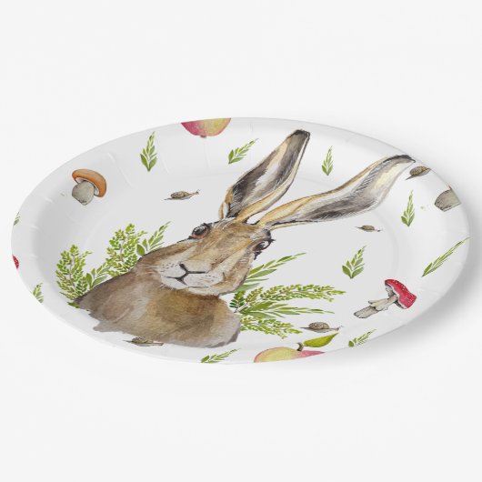 Assiettes En Carton Lièvre mignonne avec un arrière - plan de pommes e (Angle)