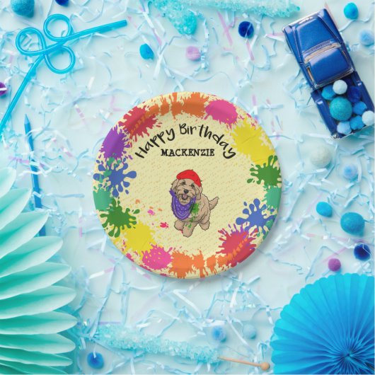 Assiettes En Carton Light Goldendoodle Dog Fun Paint Art Party  (Fête)