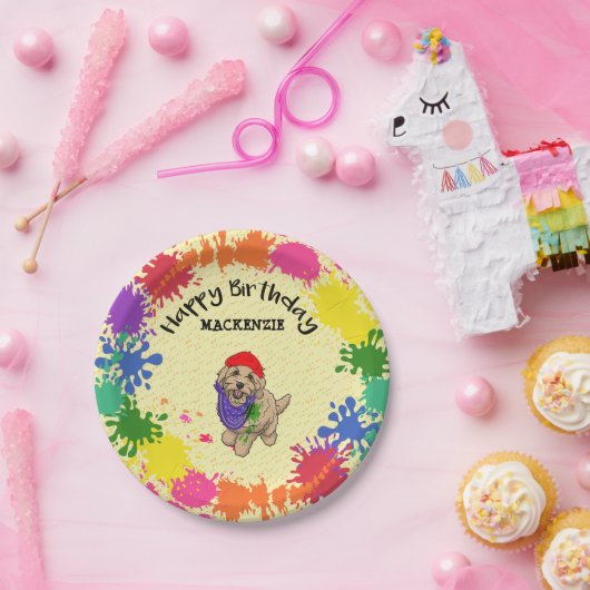 Assiettes En Carton Light Goldendoodle Dog Fun Paint Art Party  (Fête)