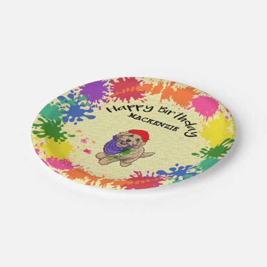 Assiettes En Carton Light Goldendoodle Dog Fun Paint Art Party  (Angle)