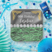 Assiettes En Carton Light Green Zebra Print & Gold Silver Anniversaire (Fête)