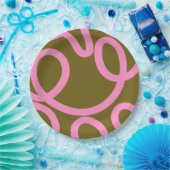 Assiettes En Carton Ligne Abstraite Rose Et Vert Olive (Fête)