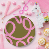 Assiettes En Carton Ligne Abstraite Rose Et Vert Olive (Fête)