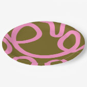 Assiettes En Carton Ligne Abstraite Rose Et Vert Olive (Angle)