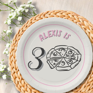 Assiettes En Carton Ligne Art Light Pink Milestone Anniversaire Person
