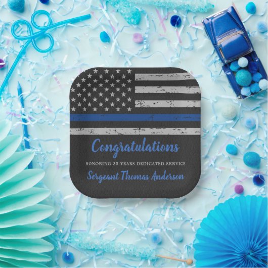 Assiettes En Carton Ligne Bleue Mince Indicateur Police Officier Retra (Fête)