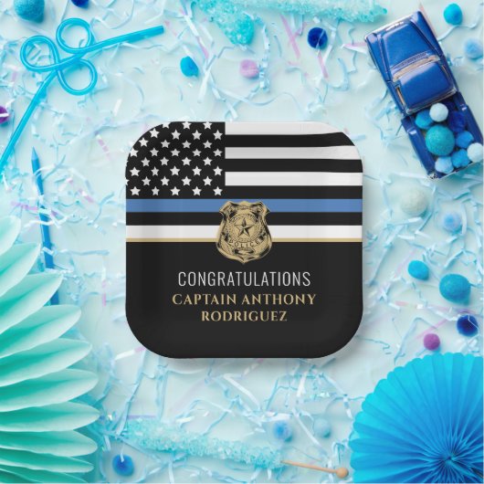 Assiettes En Carton Ligne Bleue Mince Police Police Retraite (Fête)