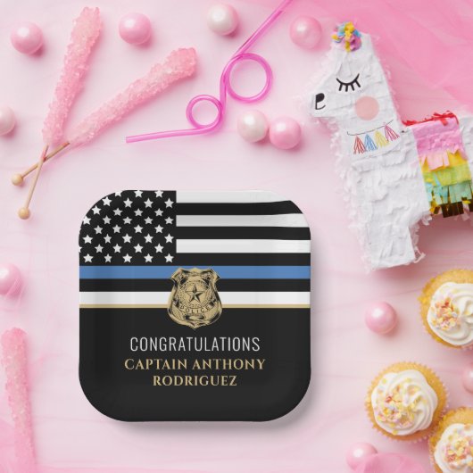 Assiettes En Carton Ligne Bleue Mince Police Police Retraite (Fête)