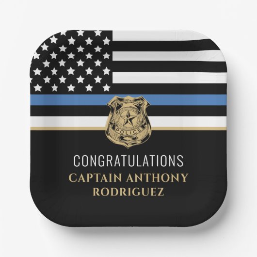 Assiettes En Carton Ligne Bleue Mince Police Police Retraite (Recto)