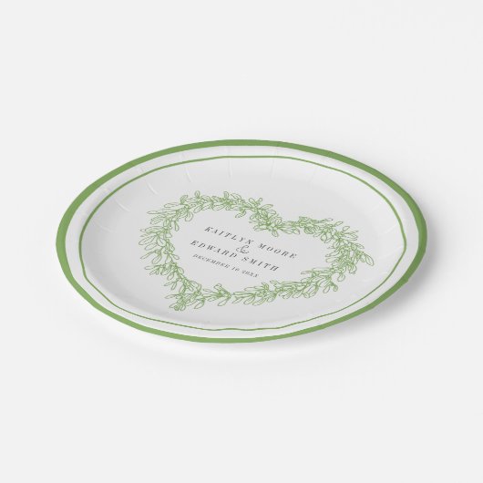 Assiettes En Carton Ligne de Mistletoe vert blanc mariage d'hiver (Angle)