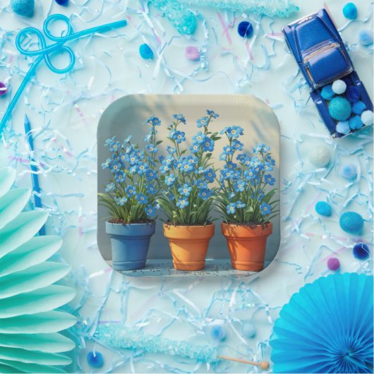 Assiettes En Carton Ligne des pots de fleurs oubliés-moi-pas (Fête)