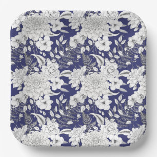 Assiettes En Carton Ligne eucalyptus rose romantique tirant violet