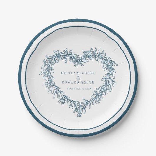 Assiettes En Carton Ligne Mistletoe art bleu blanc mariage d'hiver (Devant)
