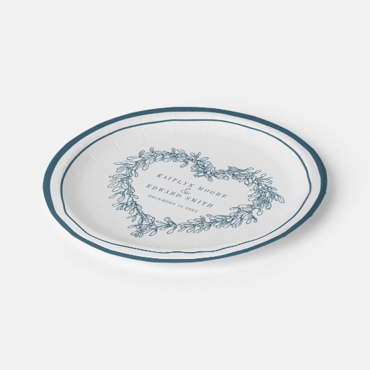 Assiettes En Carton Ligne Mistletoe art bleu blanc mariage d'hiver (Angle)