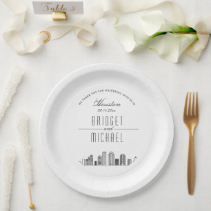 Assiettes En Carton Ligne Skyline Houston Deco   Événement Mariage