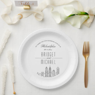 Assiettes En Carton Ligne Skyline Philadelphia Deco   Événement Mariag