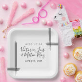 Assiettes En Carton Lignes Abstraites Noir Blanc Mariage moderne (Fête)