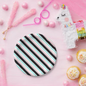 Assiettes En Carton Lignes de bandes régimentaires inclinées en noir b (Fête)