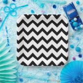Assiettes En Carton Lignes de motif en chevron noir simple rétro (Fête)