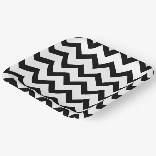 Assiettes En Carton Lignes de motif en chevron noir simple rétro (Angulaire)