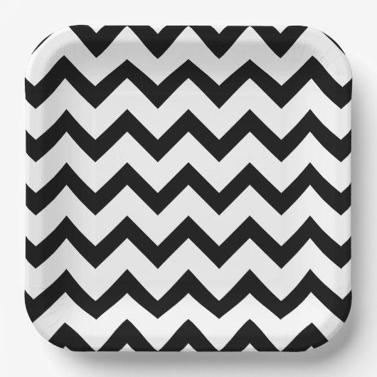 Assiettes En Carton Lignes de motif en chevron noir simple rétro (Recto)