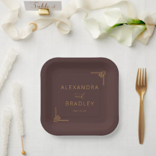 Assiettes En Carton Lignes Géométriques Marron Élégantes