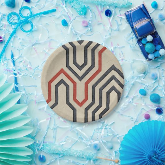 Assiettes En Carton Lignes graphiques orange et bleu (Fête)