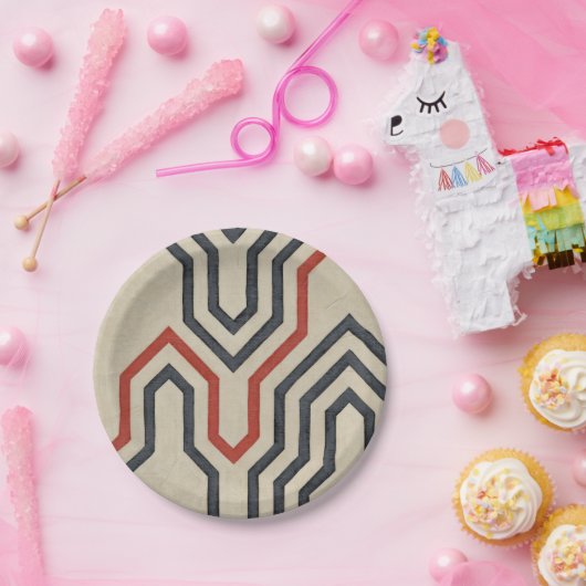 Assiettes En Carton Lignes graphiques orange et bleu (Fête)