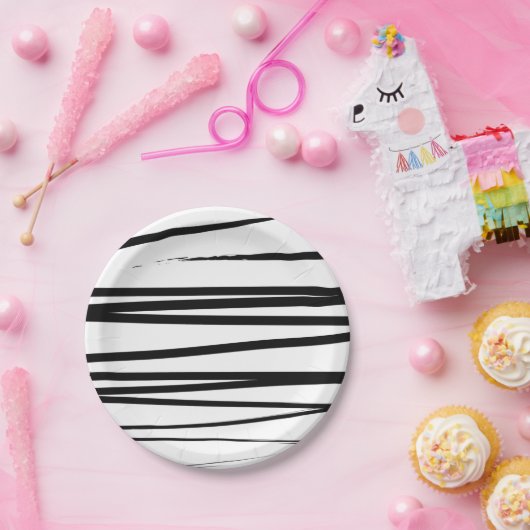 Assiettes En Carton Lignes noires et blanches modernes Art Abstrait (Fête)