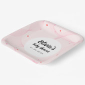 Assiettes En Carton Lignes ondulées rose avec de mignons coeurs rouges (Angulaire)