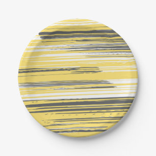 Assiettes En Carton Lignes peintes à la main - jaune